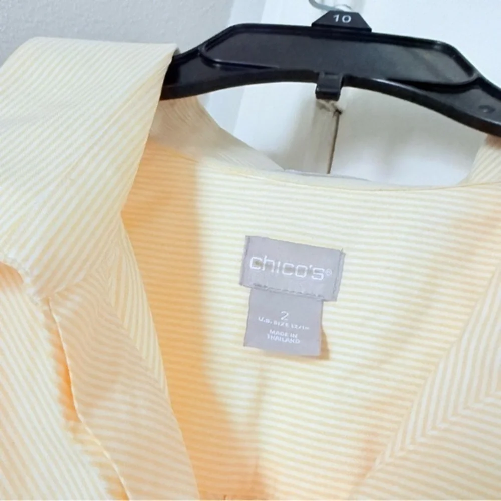 Chicos No-Iron Cotton Striped Pocket White & Yellow Nautical Shirt 2 - Picture 4 of 6